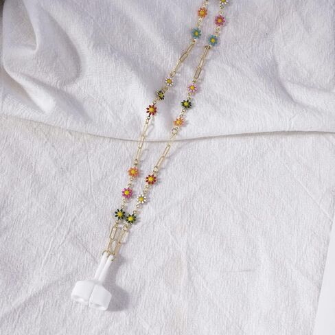 EGEN قلادة ملونة على شكل زهرة مضادة للفقد سلسلة من النحاس الذهبي ملحقات مع غطاء سيليكون مغناطيسي حامل حزام الحبل لـ Airpods Pro 3 2 1 in Kuwait