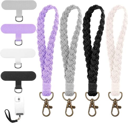 4 مجموعات من أحزمة معصم الهاتف من Macrame مع شريط حبل، شريط معصم، حبل معصم لمفاتيح الهاتف للنساء والرجال (4 ألوان) in Kuwait
