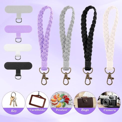 4 مجموعات من أحزمة معصم الهاتف من Macrame مع شريط حبل، شريط معصم، حبل معصم لمفاتيح الهاتف للنساء والرجال (4 ألوان) in Kuwait