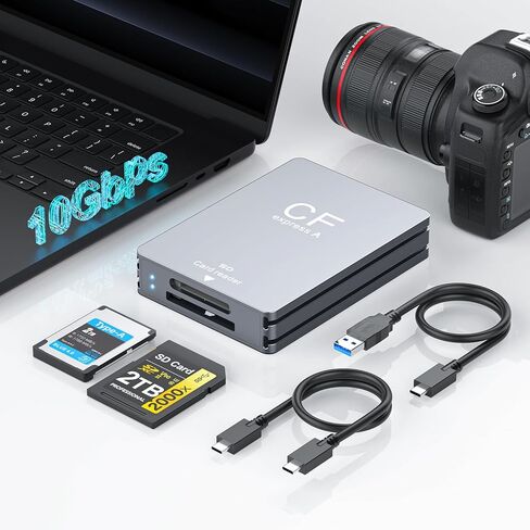 CFexpress Type A and SD 2 in 1 Memory Card Reader, 10Gbps USB 3.2 Gen 2 Type A CFexpress Adapter High Speed Dual-Slot SD CFexpress Reader with USB C + USB A Cable for Windows/Mac/Linux/Android in Saudi Arabia