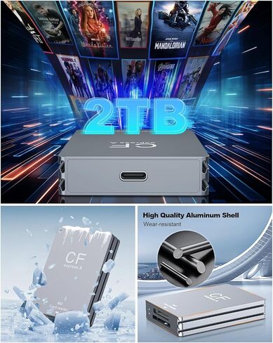 CFexpress Type A and SD 2 in 1 Memory Card Reader, 10Gbps USB 3.2 Gen 2 Type A CFexpress Adapter High Speed Dual-Slot SD CFexpress Reader with USB C + USB A Cable for Windows/Mac/Linux/Android in Saudi Arabia
