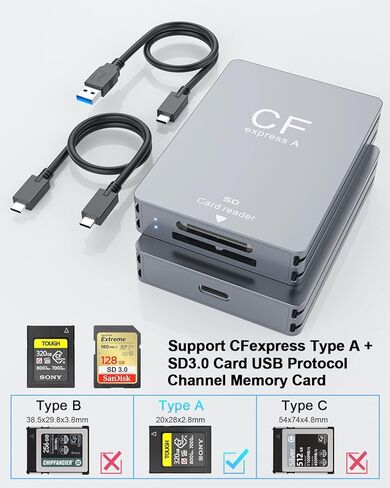 CFexpress Type A and SD 2 in 1 Memory Card Reader, 10Gbps USB 3.2 Gen 2 Type A CFexpress Adapter High Speed Dual-Slot SD CFexpress Reader with USB C + USB A Cable for Windows/Mac/Linux/Android in Saudi Arabia