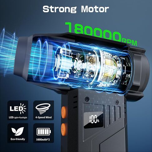 منفضة هواء مضغوط مع مصباح يدوي، منفضة هواء كهربائية 180000 دورة في الدقيقة، 4 تروس مع شاشة عرض منفضة كهربائية عالية السرعة مع فوهات متعددة الأغراض للكمبيوتر ولوحة المفاتيح والخارجية والمنزل والسيارة in Kuwait