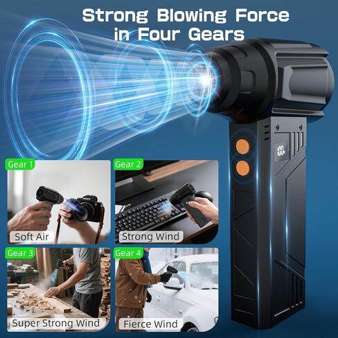 منفضة هواء مضغوط مع مصباح يدوي، منفضة هواء كهربائية 180000 دورة في الدقيقة، 4 تروس مع شاشة عرض منفضة كهربائية عالية السرعة مع فوهات متعددة الأغراض للكمبيوتر ولوحة المفاتيح والخارجية والمنزل والسيارة in Kuwait