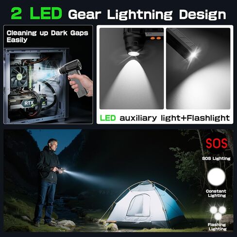 منفضة هواء مضغوط مع مصباح يدوي، منفضة هواء كهربائية 180000 دورة في الدقيقة، 4 تروس مع شاشة عرض منفضة كهربائية عالية السرعة مع فوهات متعددة الأغراض للكمبيوتر ولوحة المفاتيح والخارجية والمنزل والسيارة in Kuwait