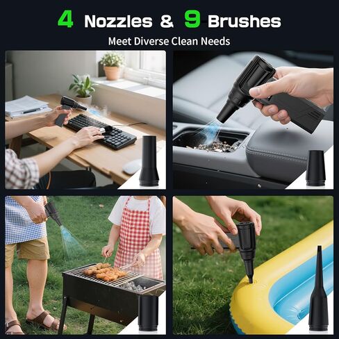 منفضة هواء مضغوط مع مصباح يدوي، منفضة هواء كهربائية 180000 دورة في الدقيقة، 4 تروس مع شاشة عرض منفضة كهربائية عالية السرعة مع فوهات متعددة الأغراض للكمبيوتر ولوحة المفاتيح والخارجية والمنزل والسيارة in Kuwait