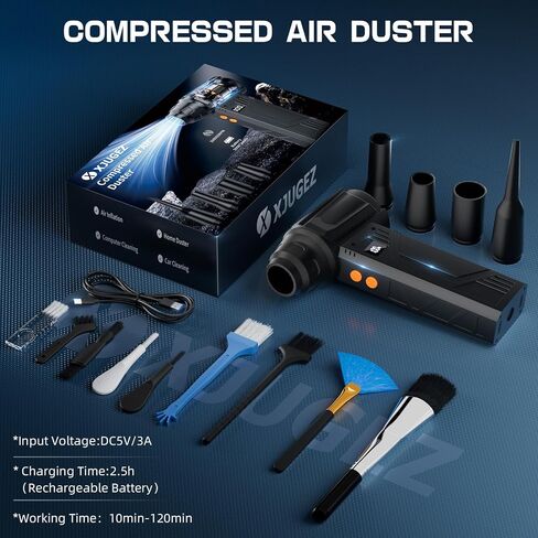 منفضة هواء مضغوط مع مصباح يدوي، منفضة هواء كهربائية 180000 دورة في الدقيقة، 4 تروس مع شاشة عرض منفضة كهربائية عالية السرعة مع فوهات متعددة الأغراض للكمبيوتر ولوحة المفاتيح والخارجية والمنزل والسيارة in Kuwait