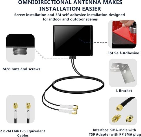 هوائي Maswell 4G LTE 5G 2X2 MIMO خارجي، حتى 6 ديسيبل، هوائي خارجي خلوي مستقطب 600-8000 ميجا هرتز لأجهزة التوجيه والبوابات لـ T-Mobile Verizon AT&T، SMA-Male & TS9 & RP-SMA in Saudi Arabia