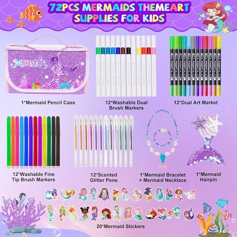 73pcs مجموعة علامات فاكهة يونيكورن ، اللوازم الفنية للأطفال 4-6-8 ، مجموعة التلوين الحرفية لفتاة الأعمار 4 5 6 7 8 سنوات ، علامات القلم القلم القلم المطاطية والهلام. in Kuwait