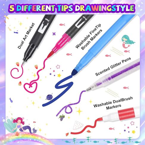73pcs مجموعة علامات فاكهة يونيكورن ، اللوازم الفنية للأطفال 4-6-8 ، مجموعة التلوين الحرفية لفتاة الأعمار 4 5 6 7 8 سنوات ، علامات القلم القلم القلم المطاطية والهلام. in Kuwait