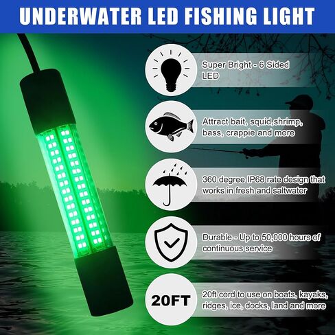 ضوء صيد غاطس، 12 فولت - 24 فولت 10.8 وات 180 مصباح LED 1000 لومن مصباح مكتشف الأسماك تحت الماء مع سلك 6 متر لصيد الأسماك جذب الضوء لحبار الكرابي شاد الروبيان القارب الفقير للمياه المالحة والمياه العذبة (أخضر) in Saudi Arabia