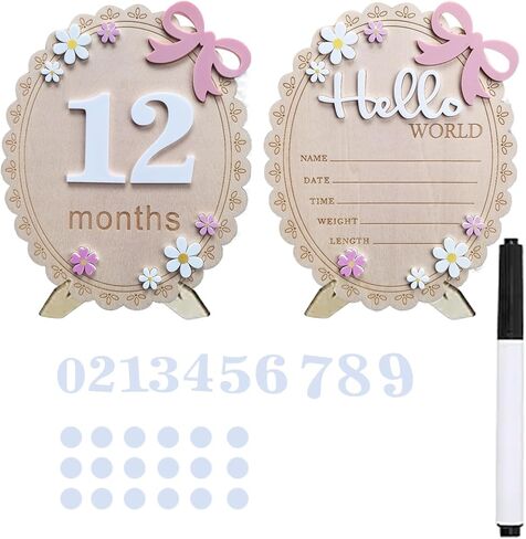 Baby Name Announcement Sign, Hello World Newborn Sign, 5.9in Wooden Welcome Birth Newborn Announcement Sign (Pink&White) in Saudi Arabia