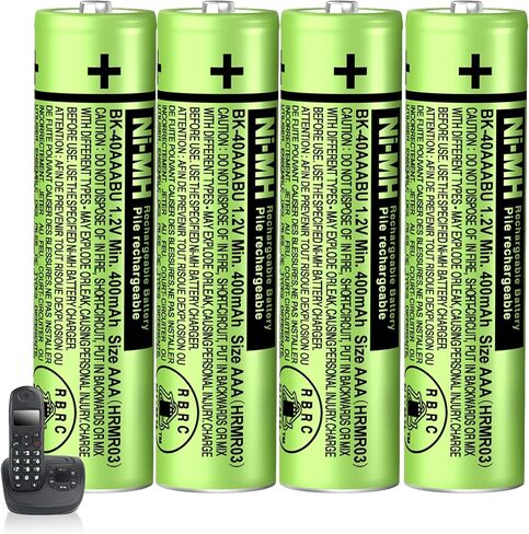 BK-40AAABU NIMH AAA بطاريات قابلة للشحن 1.2V 400mah 4-Pack NIMH AAA Battery للهواتف اللاسلكية باناسونيك، وأجهزة التحكم عن بعد، والإلكترونيات in Kuwait