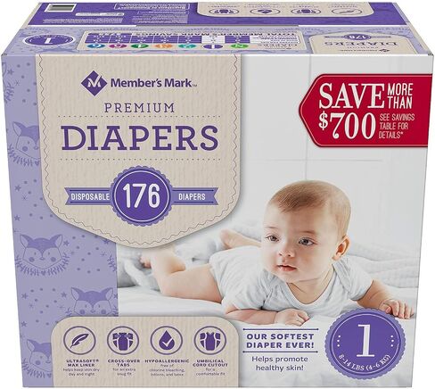 Member's Mark Premium Baby Diapers, Size 1 (8-14 Pounds), 176 Count in Saudi Arabia