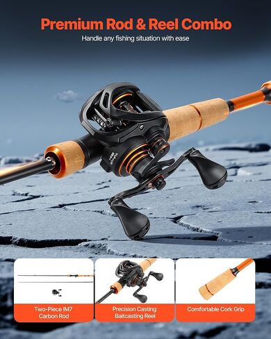 VEVOR Rod and Fishing Reel Combo, IM6/7 Carbon Fiber Spinning Rod and Reel Combo, Bass Fishing Pole with 6.5 ft Two-Piece Rods, 7+1 Ball Bearings, EVA Handle, Stainless Steel Guides with Ceramic Rings in Saudi Arabia