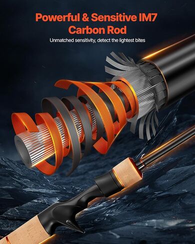 VEVOR Rod and Fishing Reel Combo, IM6/7 Carbon Fiber Spinning Rod and Reel Combo, Bass Fishing Pole with 6.5 ft Two-Piece Rods, 7+1 Ball Bearings, EVA Handle, Stainless Steel Guides with Ceramic Rings in Saudi Arabia