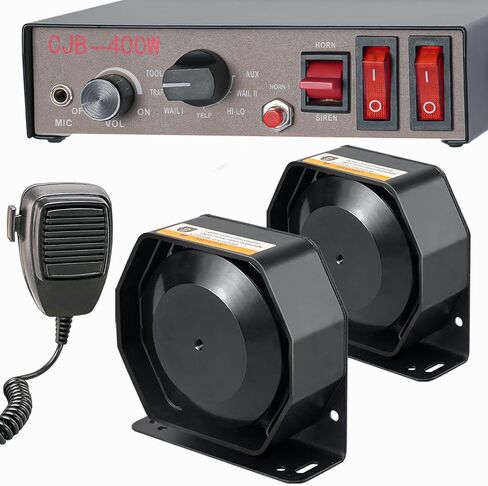 BooYu 12V 400W 9 Tones Police Warning Emergency Siren PA System [Black Steel Speaker][125-135dB][Handheld Microphone][2 x 10A Switches] for Firefighter Ambulance Vehicles Truck SUV ATV UTV in Saudi Arabia