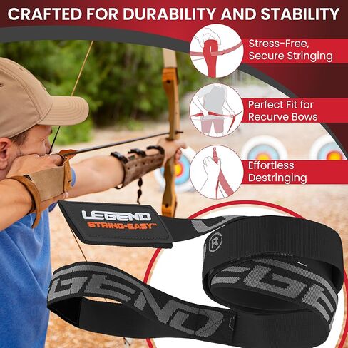 Legend String-Easy Bow Stringer - سترينجر الرماية للأقواس الطويلة والأقواس المنحنية - أداة أطراف ذات كثافة عالية، نايلون متين - أداة سلسلة قوس مضادة للانزلاق ومضادة للالتواء - ملحقات إزالة القوس in Kuwait