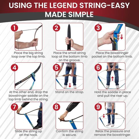 Legend String-Easy Bow Stringer - سترينجر الرماية للأقواس الطويلة والأقواس المنحنية - أداة أطراف ذات كثافة عالية، نايلون متين - أداة سلسلة قوس مضادة للانزلاق ومضادة للالتواء - ملحقات إزالة القوس in Kuwait