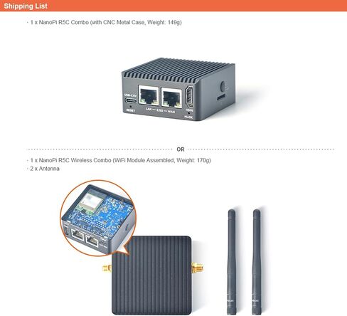 NanoPi R5C Wireless Mini OpenWrt WiFi Router, with Rockchip RK3568B2 0.8T NPU 4GB LPDDR4X RAM 32GB eMMC Flash, HDMI Dual PCIe 2.5Gbps Ethernet Ports M.2 for WiFi BT Module (4GB RAM, with WiFi Module) in Saudi Arabia