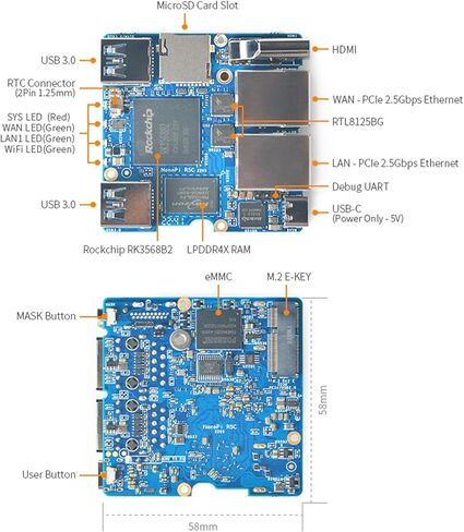 NanoPi R5C Wireless Mini OpenWrt WiFi Router, with Rockchip RK3568B2 0.8T NPU 4GB LPDDR4X RAM 32GB eMMC Flash, HDMI Dual PCIe 2.5Gbps Ethernet Ports M.2 for WiFi BT Module (4GB RAM, with WiFi Module) in Saudi Arabia