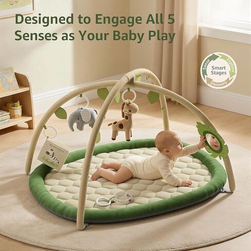 Baby Play Mat, Tummy Time Mat with 5 Detachable Toys, Washable Baby Play Gym for Visual, Hearing, Sensory, Motor Development, Activity Mat for Babies 0-18 Months in Saudi Arabia