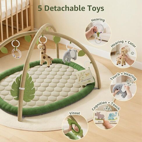 Baby Play Mat, Tummy Time Mat with 5 Detachable Toys, Washable Baby Play Gym for Visual, Hearing, Sensory, Motor Development, Activity Mat for Babies 0-18 Months in Saudi Arabia