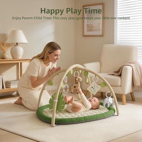 Baby Play Mat, Tummy Time Mat with 5 Detachable Toys, Washable Baby Play Gym for Visual, Hearing, Sensory, Motor Development, Activity Mat for Babies 0-18 Months in Saudi Arabia