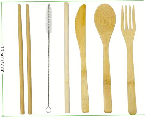 Bamboo Travel Utensil Set with Case, Cutlery Travel Set Utensils, 6-Piece Reusable Utensils, Spoon Fork Knife Chopsticks Straw and Brush, for Camping and Picnics, Utensil Set with Case in Saudi Arabia