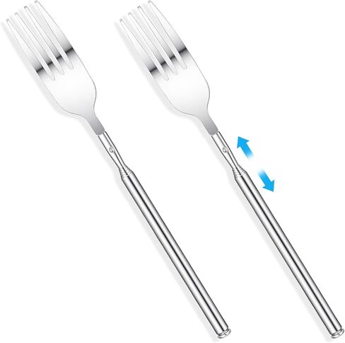 2 Pcs Extendable Fork for Jokes 8.7-25.4 Inch Telescopic Fork Extending Expandable Prank Forks Stainless Steel Long Retractable Forks Dinner Fruit Dessert Cutlery Silver in Saudi Arabia