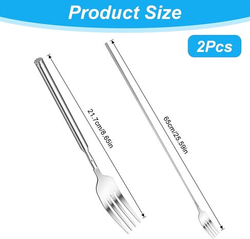 2 Pcs Extendable Fork for Jokes 8.7-25.4 Inch Telescopic Fork Extending Expandable Prank Forks Stainless Steel Long Retractable Forks Dinner Fruit Dessert Cutlery Silver in Saudi Arabia