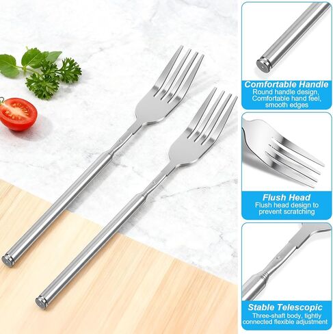 2 Pcs Extendable Fork for Jokes 8.7-25.4 Inch Telescopic Fork Extending Expandable Prank Forks Stainless Steel Long Retractable Forks Dinner Fruit Dessert Cutlery Silver in Saudi Arabia