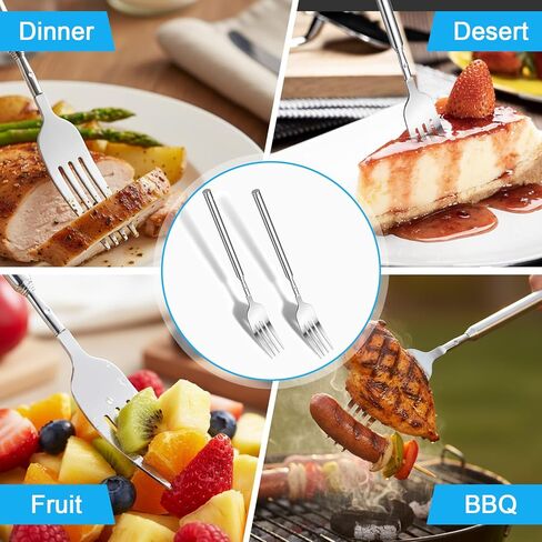 2 Pcs Extendable Fork for Jokes 8.7-25.4 Inch Telescopic Fork Extending Expandable Prank Forks Stainless Steel Long Retractable Forks Dinner Fruit Dessert Cutlery Silver in Saudi Arabia