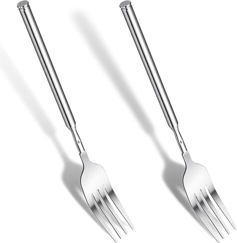 2 Pcs Extendable Fork for Jokes 8.7-25.4 Inch Telescopic Fork Extending Expandable Prank Forks Stainless Steel Long Retractable Forks Dinner Fruit Dessert Cutlery Silver in Saudi Arabia