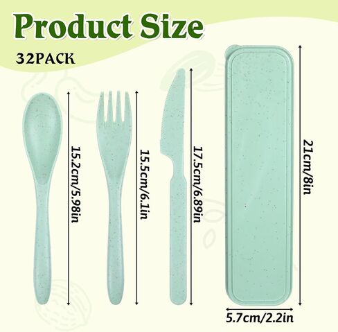 32 Sets Reusable Travel Utensils Set with Case, Portable Natural Wheat Straw Fork Spoons Knife Camping Cutlery, Lunch Box Tableware for Travel Picnic Camping Utensils, 8 colors in Saudi Arabia