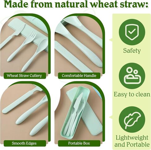 32 Sets Reusable Travel Utensils Set with Case, Portable Natural Wheat Straw Fork Spoons Knife Camping Cutlery, Lunch Box Tableware for Travel Picnic Camping Utensils, 8 colors in Saudi Arabia