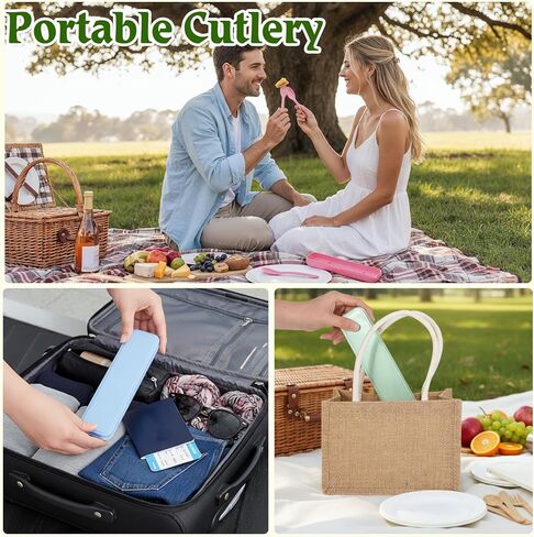 32 Sets Reusable Travel Utensils Set with Case, Portable Natural Wheat Straw Fork Spoons Knife Camping Cutlery, Lunch Box Tableware for Travel Picnic Camping Utensils, 8 colors in Saudi Arabia