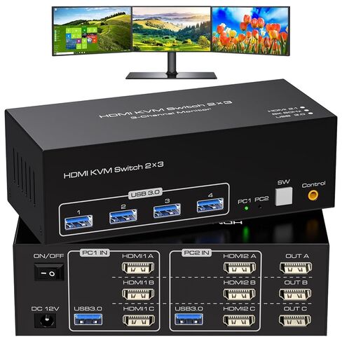 8K HDMI 2 Displayport KVM Switch 3 شاشات 2 كمبيوتر DP 1.4 8K 60 هرتز 4K 120 هرتز منفذ عرض لجهازي كمبيوتر مشاركة شاشة ثلاثية و4 أجهزة طرفية USB 3.0 تدعم الوضع الممتد والمكرر in Kuwait