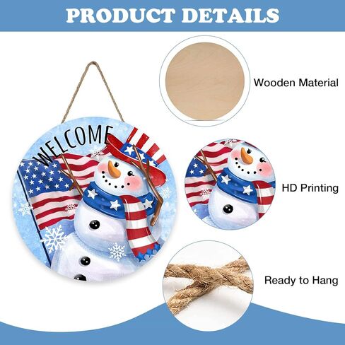 Winter Wonderland Snowman Front Door Sign, Farmhouse Snowflake Wood Hanger Outdoor Outside Porch Home Decor, Rustic Christmas Wooden Wreath Indoor Wall Hanging Decoration in Saudi Arabia