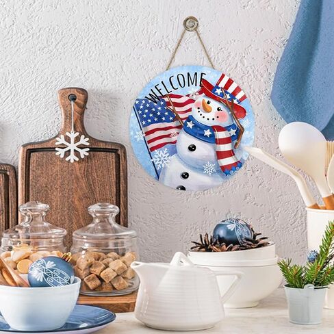 Winter Wonderland Snowman Front Door Sign, Farmhouse Snowflake Wood Hanger Outdoor Outside Porch Home Decor, Rustic Christmas Wooden Wreath Indoor Wall Hanging Decoration in Saudi Arabia