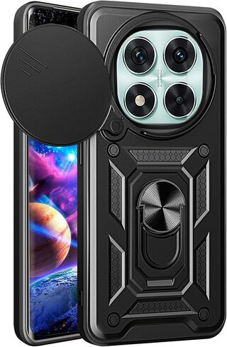 حافظة Ysnzaq Armor لهاتف Xiaomi Redmi Note 14 Pro 5G، حافظة حماية متينة من الدرجة العسكرية ضد الصدمات مع مسند وغطاء عدسة كاميرا منزلق لهاتف Xiaomi Redmi Note 14 Pro 5G SJ أسود in Saudi Arabia