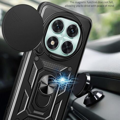 حافظة Ysnzaq Armor لهاتف Xiaomi Redmi Note 14 Pro 5G، حافظة حماية متينة من الدرجة العسكرية ضد الصدمات مع مسند وغطاء عدسة كاميرا منزلق لهاتف Xiaomi Redmi Note 14 Pro 5G SJ أسود in Saudi Arabia
