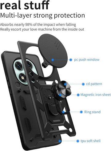 حافظة Ysnzaq Armor لهاتف Xiaomi Redmi Note 14 Pro 5G، حافظة حماية متينة من الدرجة العسكرية ضد الصدمات مع مسند وغطاء عدسة كاميرا منزلق لهاتف Xiaomi Redmi Note 14 Pro 5G SJ أسود in Saudi Arabia