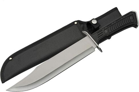 سكين SZCO Full Tang Bowie مقاس 15 بوصة - سكين تخييم أسود بمقبض مطاطي، شفرة من الفولاذ المقاوم للصدأ وغمد للصيد والتخييم والاستخدامات الخارجية in Kuwait
