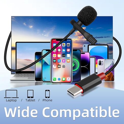 GELRHONR USB C Lavalier Microphone, Type-C Lapel Microphone Wired with USB A Adapter, 48kHz/24bit, Compatible with PC,Laptop, Phone for Video Recording, Live Streaming and More, 4.9FT in Saudi Arabia