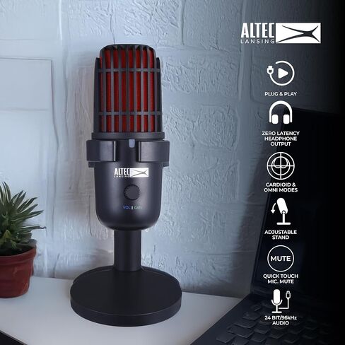 Altec Lansing Studio MIC 1, Dual Pattern 24/96 USB-C Podcast Microphone with Zero Latency Monitoring, Streaming & Recording Microphone with Table Stand and Pop Filter in Saudi Arabia