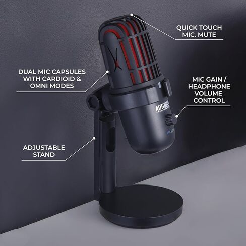 Altec Lansing Studio MIC 1, Dual Pattern 24/96 USB-C Podcast Microphone with Zero Latency Monitoring, Streaming & Recording Microphone with Table Stand and Pop Filter in Saudi Arabia