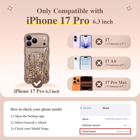 GVIEWIN for iPhone 17 Pro Max Case Compatible with MagSafe [Curly Wave Edge][Full Camera Protection] Floral Translucent Shockproof Magnetic Women Phone Case for 17 Pro Max, Floratopia/Brown in Saudi Arabia