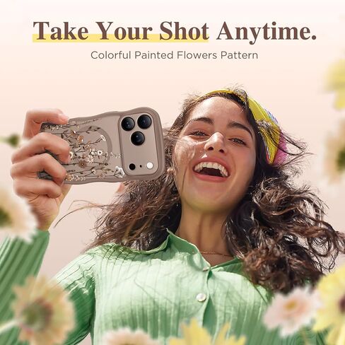GVIEWIN for iPhone 17 Pro Max Case Compatible with MagSafe [Curly Wave Edge][Full Camera Protection] Floral Translucent Shockproof Magnetic Women Phone Case for 17 Pro Max, Floratopia/Brown in Saudi Arabia