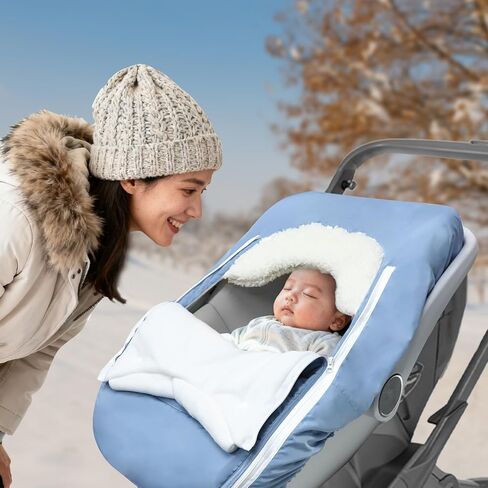 Car Seat Cover Baby Winter, Waterproof Carseat Covers Newborn Boy, Windproof Infant Car Seat Cover Warm & Breathable Use Universal Blue in Kuwait